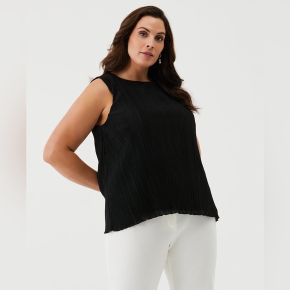 Rafaella LINED PLISSE TOP Black Size Large - Picture 1 of 8